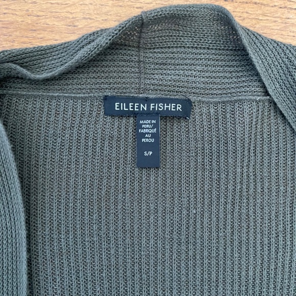 Eileen Fisher Green Open Front Ribbed Cardigan Size S Organic Slub Cotton - Picture 3 of 7